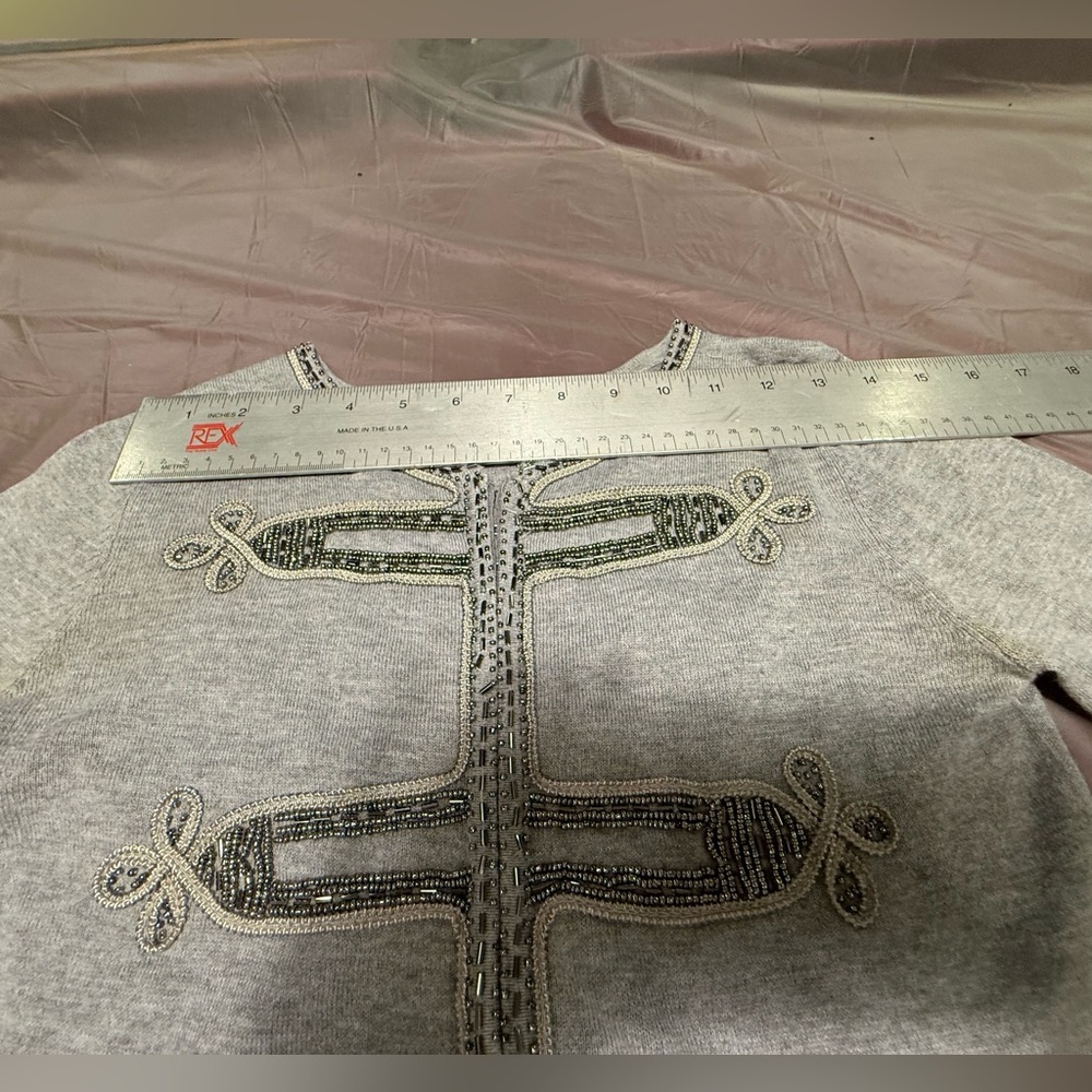 Vintage Gray Silver Beaded Embellished Military Cropped Cardigan Size Small $200 - Picture 7 of 11